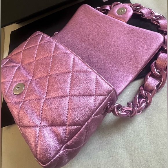 🔥Unique Rare🔥💗💗Chanel Metallic Pink Flap Bag - Picture 9 of 16